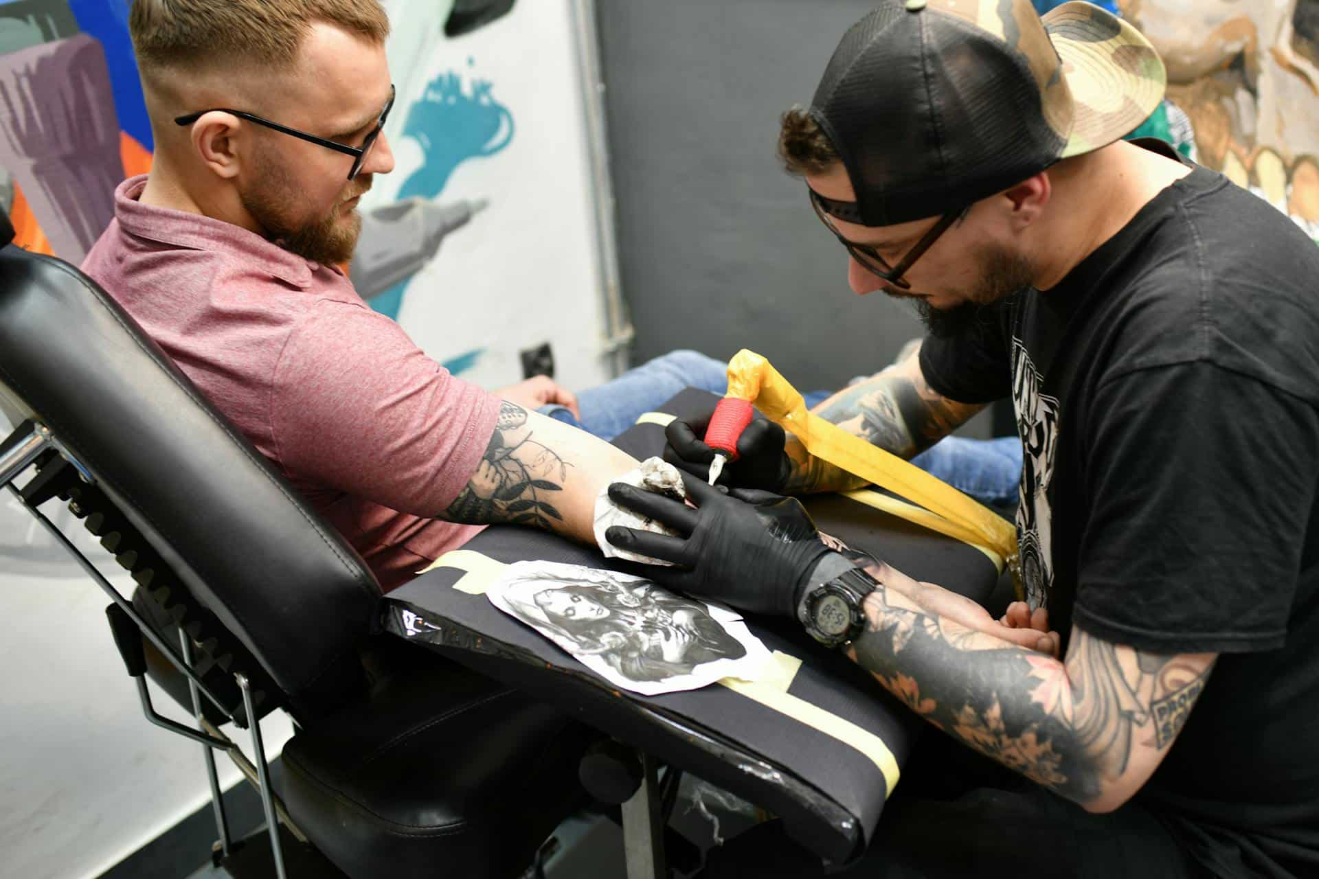 A finished black-and-grey piece on forearm